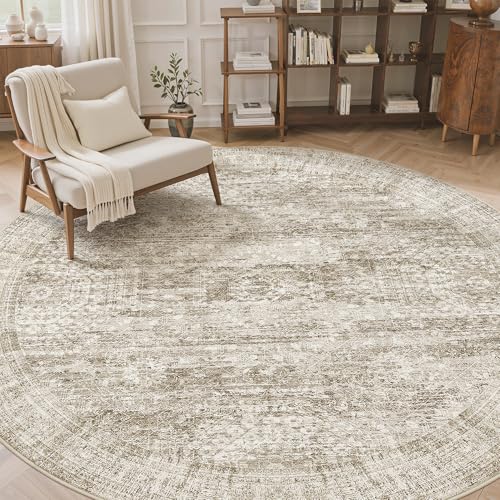 Round Rugs 8ft Living Room Circle Area Rug 8x8 Brown Vintage (Brown / 8' (Round))