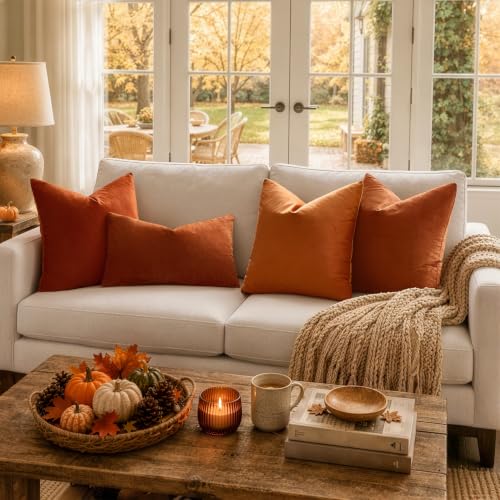 Velvet Fall Throw Pillow Covers 18x18 Inch Pack of 2 Rust (18" x 18" (Pack of 2) / Rust)