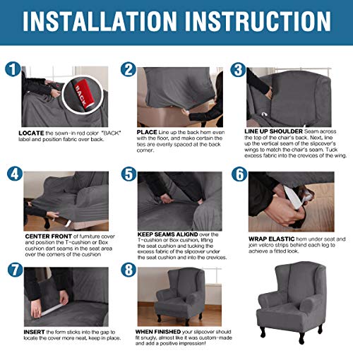 Wingback Chair Covers Velvet Plush Wing Chair Slipcover 1 Piece High Stretch Wing Back Chair Slipcovers Sofa Cover Furniture Cover with Elastic Bottom (Charcoal Gray / Wing Chair)