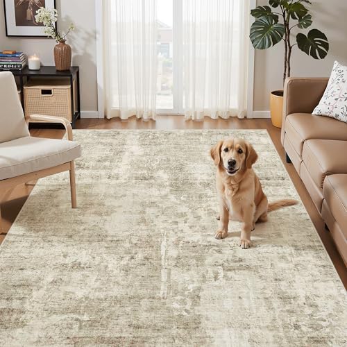 Abstract 4x6 Area Rug Washable Rugs for Living Room (Beige/Gray / 4' x 6' (Rectangular))