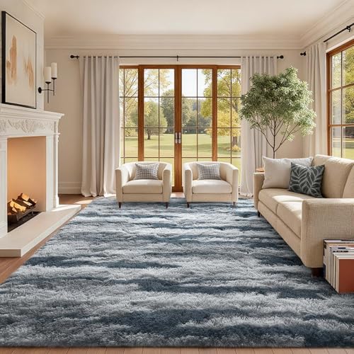 8x10 Ft Extra Large Shag Rugs for Living Room (Dd Blue 4sm02 / 8' X 10' (Rectangular))