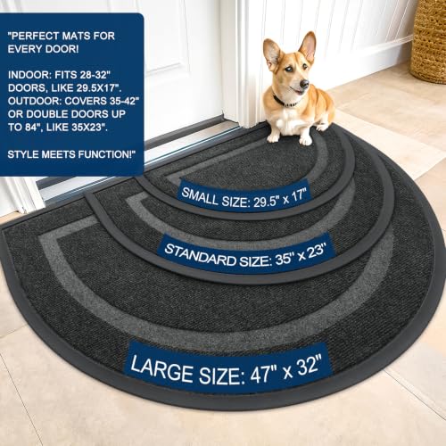 Half Circle Front Door Mat Outside 29.5x17 All (Black / 29.5" x 17")