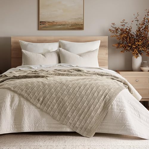 HOME Modern Checkered Chenille Throw Blanket (Sand Dune / 60" X 80")