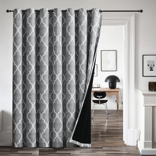 Moroccan 100% Blackout Sliding Door Curtains Grey 100x96 1 Set (Grommet | Grey / 100"W x 96"L (Pack of 1))