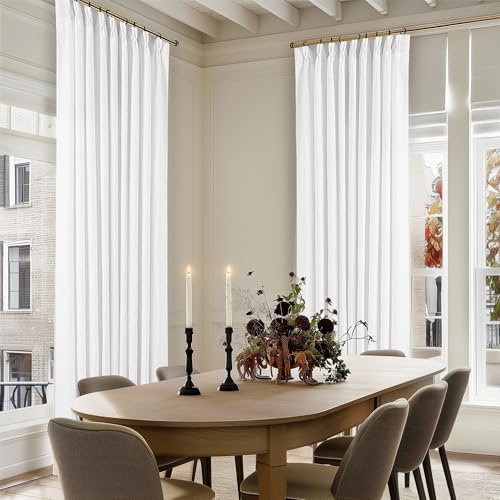 Snow White Pinch Pleated Linen 120 Inch Curtains 60 Inch Width (Snow White / 60"W x 120"L (Pack of 1))