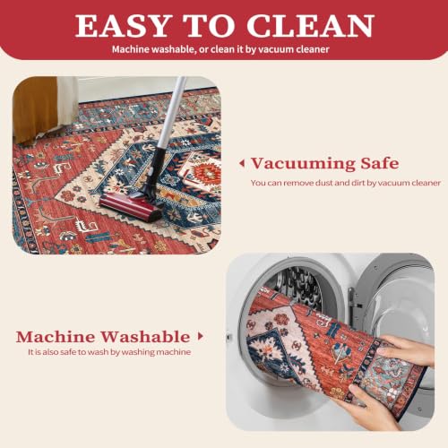 2x3 Washable Non Slip Boho Small Area Rug for Entryway (Rust/Multi / 2' x 3' (Rectangular))