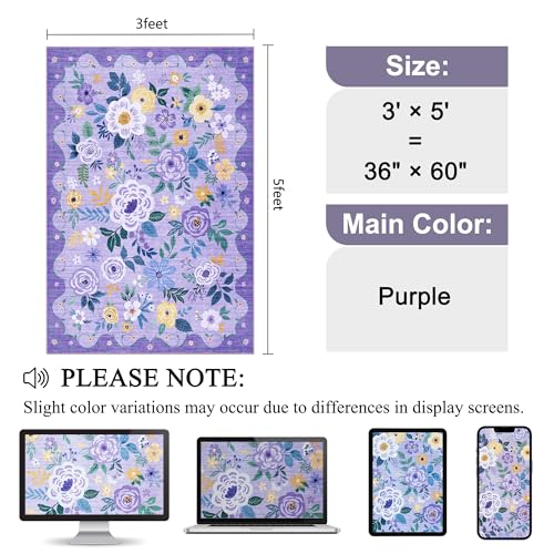 3x5 Area Rug Floral Washable Rug for Bedroom Non Slip (Purple / 3' x 5' (Rectangular))