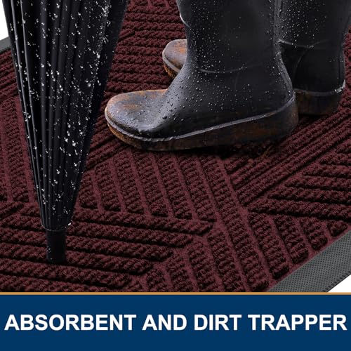 Front Door Mat Outside Entrance (Dark Red / 59" X 23")