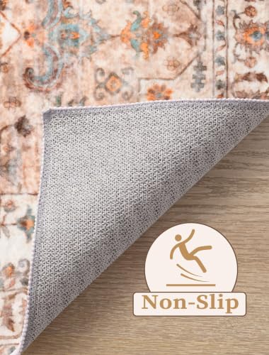 2'6"x10' Washable Non Slip Boho Runner Rug for Hallway (Vintage Peach/Cream / 2'6" x 10' (Runner))