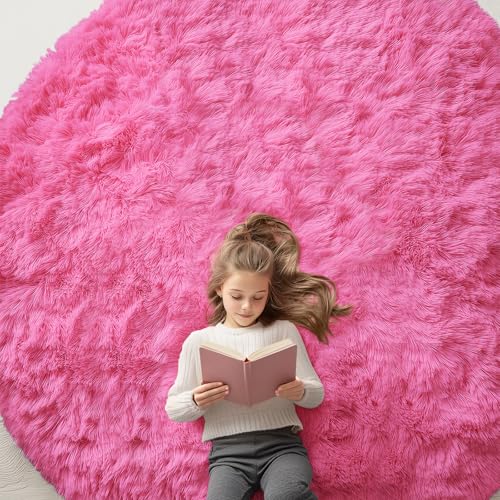 Hot Pink Round Rugs for Bedroom (8 Ft Round / Hot Pink)