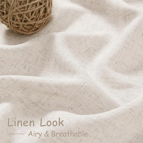 Beige Linen Curtains 90 Inches Long for Living Room Back Tab and Rod Pocket Semi Sheer Privacy Curtains Farmhouse Linen Cotton Textured Curtain for Bedroom 70x90 (70"W x 90"L (Pack of 2) / Linen)