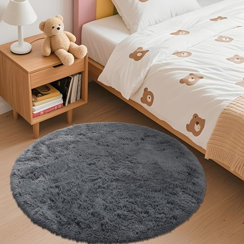 Grey Round Rugs for Bedroom (3 Ft Round / Grey)