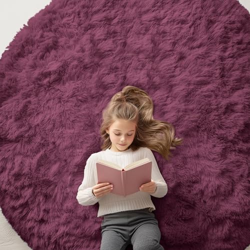 Burgundy Round Rugs for Bedroom (6 Ft Round / Burgundy)