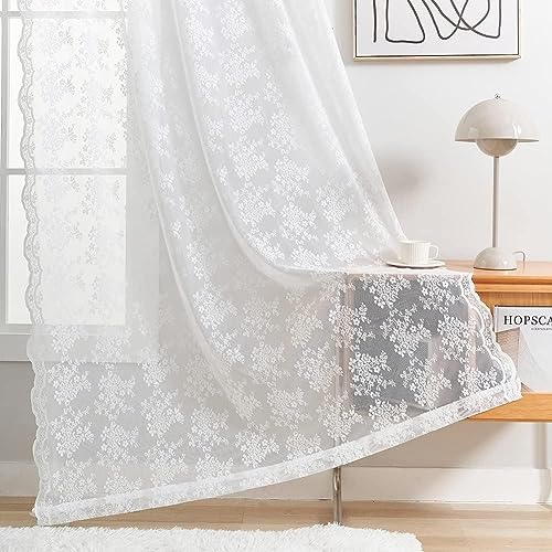 Vintage Lace Curtains 80 Inch Length for Doorway (Bright White / 52"W x 80"L (Pack of 2))