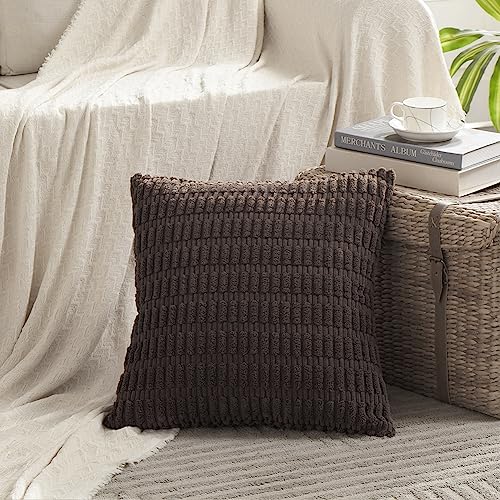4 Packs Decorative Throw Pillow Covers for Living Room Couch Bed (24" x 24" (Pack of 4) / Dark Brown)