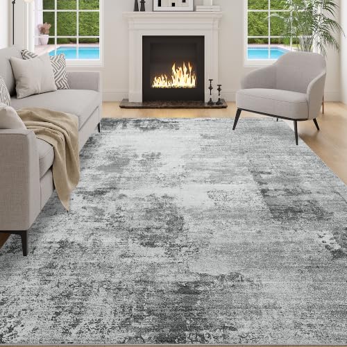 5x7 Area Rug for Living Room Soft Washable Abstract Rug (Black Gray / 5' x 7' (Rectangular))