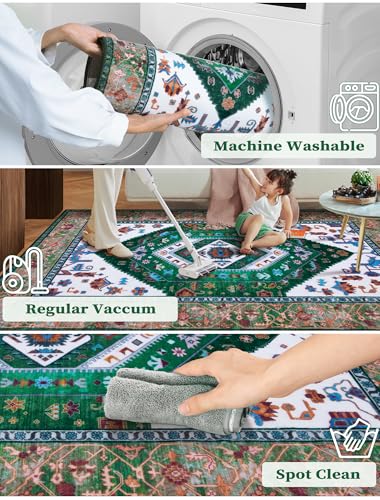 2x5 Washable Non Slip Boho Runner Rug for Hallway (Green White/Multi / 2' x 5' (Runner))