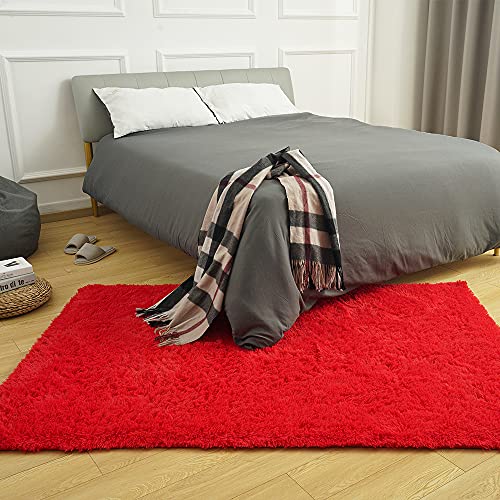 Premium Soft Fluffy Area Rug Modern Shag Carpet (3' x 5' (Rectangular) / Red)
