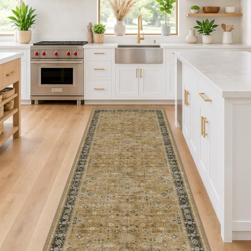 Washable Long Runners for Hallways (2'6" x 8' (Runner) / Rustic Brown / Charcoal Olive)