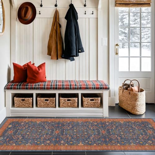 Navy Blue Runner Rug 2x6 for Kitchen (2' x 6' (Runner) / Blue / Terracotta)