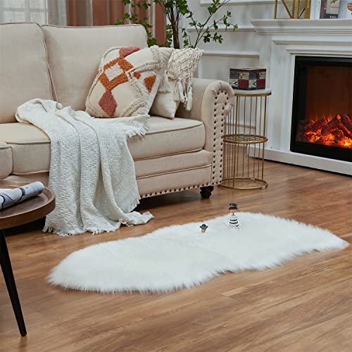 Ultra Soft Fluffy Shaggy Area Rug Faux Fur Rug Chair Cover Seat Pad Fuzzy Area Rug for Bedroom Floor Sofa Living Room (White / 2' x 4' (Sheepskin))