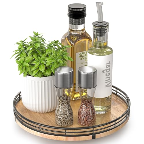 10 Inch Farmhouse Oak Lazy Susan Organizer for Cabinet (Brown & Black / 10 inches)