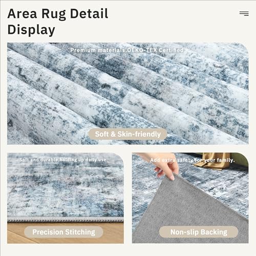 Abstract Rug 8x10 Large Living Room Area Rugs Washable Blue (Blue/Grey / 8' x 10' (Rectangular))