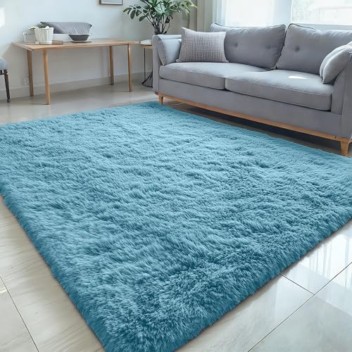 5x7 Machine Washable Large Area Rugs for Living Room (5x7 Ft / Slate Blue)