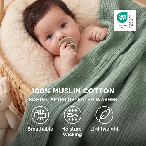 100% Cotton Muslin Blankets for Adults (03 - Sage Green / Throw XL (50" X 70"))