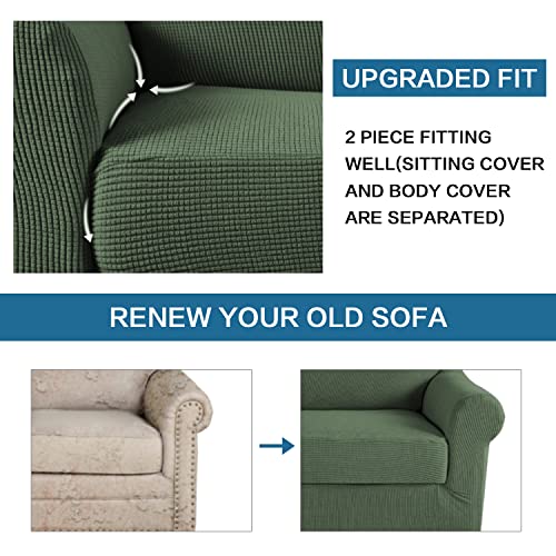 2 Pieces Armchair Cover Chair Slipcovers with Arms Furniture Protector Cover Fit Armchair Width Up to 47 Inch (Small / Bronze Green)