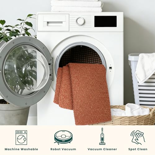 Rugs for Entryway 3x5 ft Washable Area Rug Non Slip Rubber Backed Entry Rug Woven Indoor Door Mat Cotton Kitchen Rugs for Entryway (Burnt Orange/Tan / 3' x 5' (Rectangular))