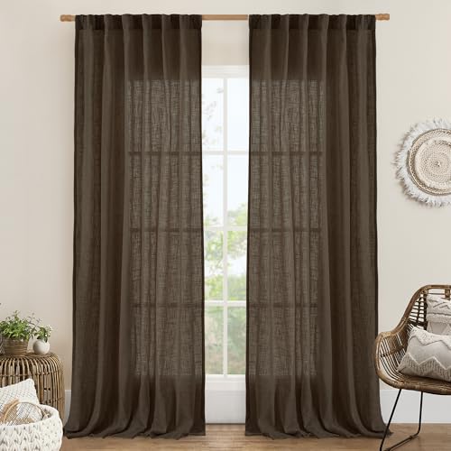 Linen Curtains 90 Inch for Living Room (Dark Brown / 52"W x 90"L (Pack of 2))