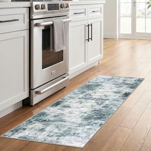 Abstract Runner Rug 2x6 Ft Washable Runners for Hallways (Sage/Grey/White / 2' x 6' (Rectangular))