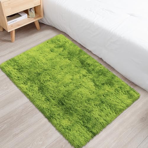 Small Tie Dyed Area Rug for Bedroom 2x3 Mini Green Fluffy Rug Mat Bedside Throw Rug for Kids Room Boys Teens Nursery Baby Dorm Living Room Home Decor Aesthetic Carpets (Tie-dyed Green / 2' x 3' (Rectangular))