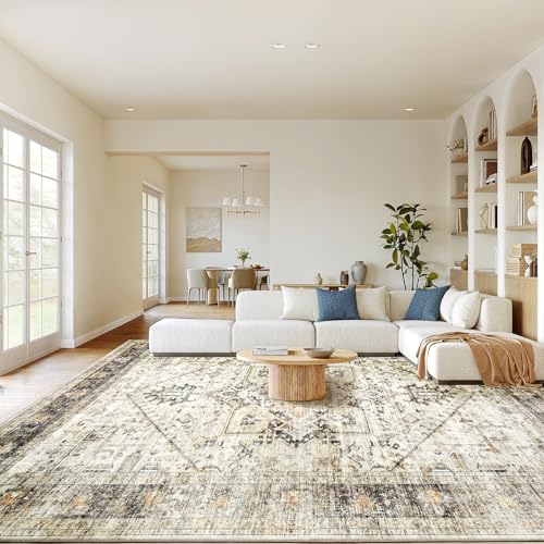 Amada Large 9x12 Washable Area Rug for Living Room (9' x 12' (Rectangular) / Grey/Beige)