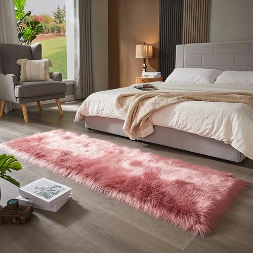Faux Fur Rug Blush Pink Ultra Soft Fluffy Shag Sheepskin Rug (2' x 6' (Rectangular) / Blush Pink)