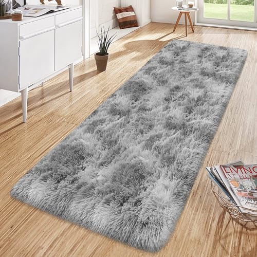 Super Soft Fluffy Living Room Area Rug 2x6 ft Tie (Tie-dyed Grey / 2' x 6' (Runner))