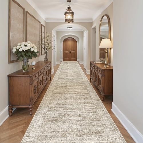 Washable 3x20 Hallway Runner Rug Non (Brown / 3' x 20' (Runner))