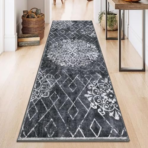 HEBE Hallway Runner Rug 2'x6' (Black/Grey / 2' x 6' (Rectangular))