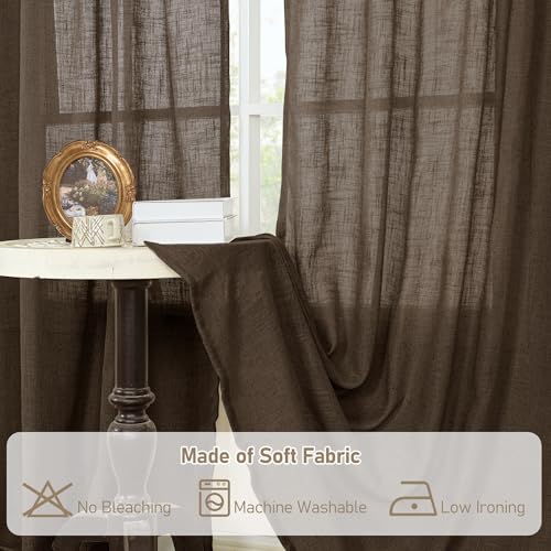Dark Brown Linen Curtains 54 Inch Length 2 Panels for Bedroom (Dark Brown / 52"W x 54"L (Pack of 2))