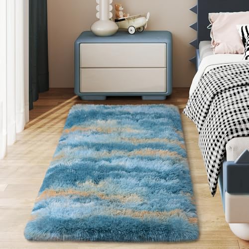 Soft Runner Rugs for Bedroom Hallways (2' x 4' (1 pc) / Abstract Blue)