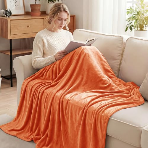 Soft Fleece Blanket King Size for Bed (Burnt Orange / King (104" x 90"))