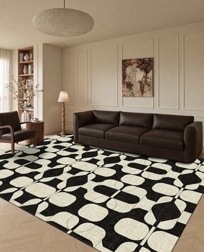 Washable 6x9 Area Rugs for Living Room Modern Rug (Black Beige / 6' x 9' (Rectangular))
