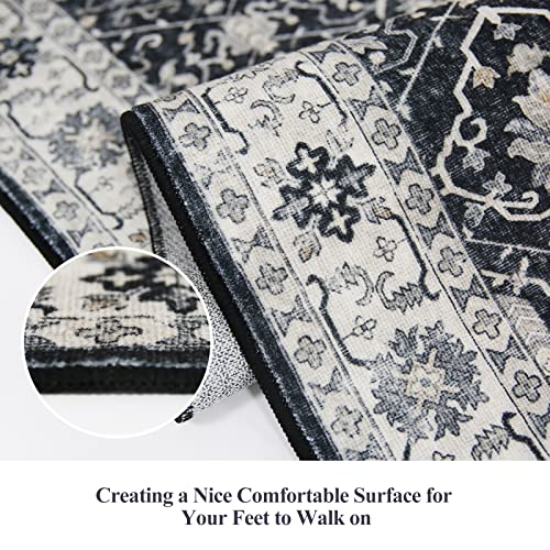 Hallway Washable Runner Rug (2' x 10' (Rectangular) / Black/Navy)