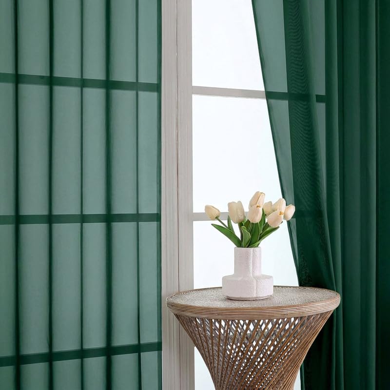 Hunter Green Sheer Curtains 90 Inch Long 2 Panels for Bedroom (Hunter Green / 59"W x 90"L (Pack of 2))