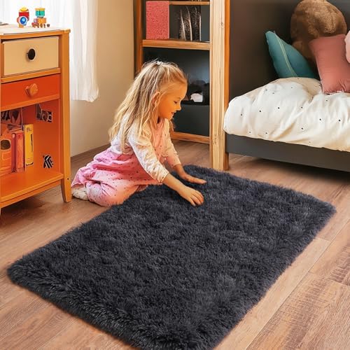 Small Rugs for Bedroom (3' x 2' (Rectangular) / Charcoal Gray)