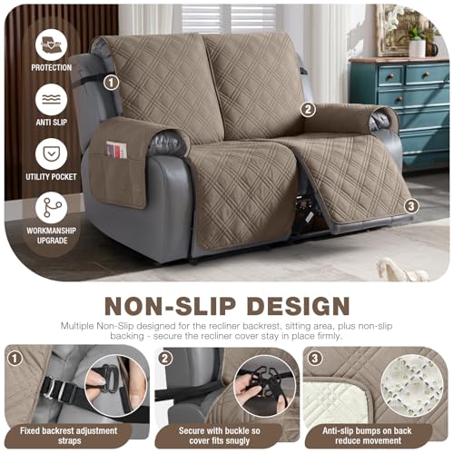 100% Waterproof Loveseat Recliner Covers 2 Seater (Gray Taupe / 2 Seater Standard)