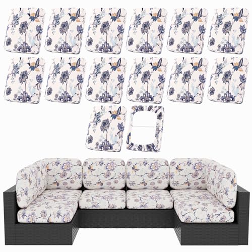 14Pcs Patio Cushion Covers (Vintage Flower / 14PCS)