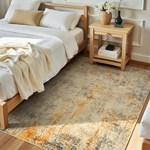 Entryway Rug 3x5 Beige Bedroom Area Rug Washable Non Slip Abstract Boho Rugs for Indoor Entry (Beige / 3' x 5' (Rectangular))