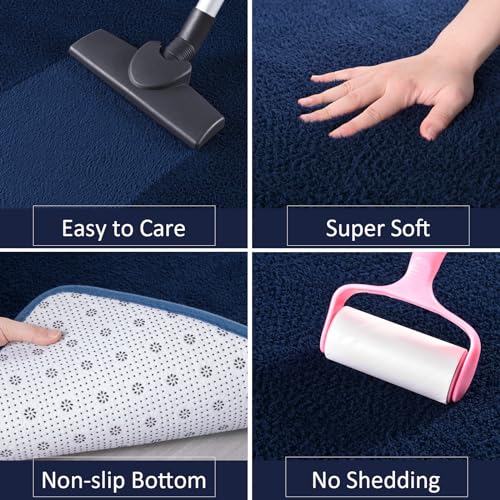 Shag Runner Rug for Hallways (2' x 6' (Runner) / Navy Blue)